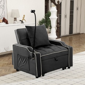 Sapphtopaz 3-in-1 Convertible Velvet Couches for Living Room with Phone Holder&USB Ports Adjustable Recliner with Pull-Out Couch Bed for Bedroom - 1 of 4