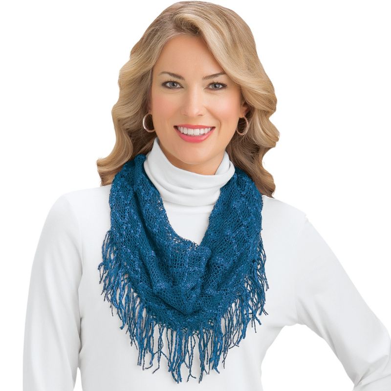 Collections Etc Soft Crochet Knit Infinity Scarf with Tassel Fringe - Dress Up Any Outfit With This Warm Accent, 2 of 4