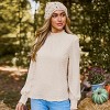 Women's Beige Mockneck Eyelet Knit Poet Sleeve Blouse- Cupshe - 3 of 4