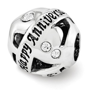Black Bow Jewelry Sterling Silver and Crystal Happy Anniversary Collage Bead Charm - 1 of 3