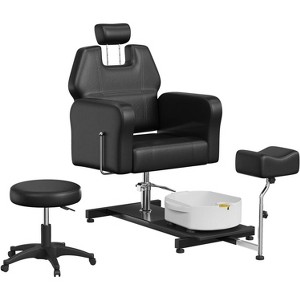 COZONY Reclining Pedicure Chair with Stool,360° Swivel Hydraulic Pedi Chair with Footrest & Massage Foot Basin for Beauty Spa Salon,Adjustable Height - 1 of 4