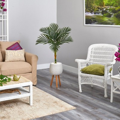 4.5-ft Green Faux Palm Tree in White Textured Planter
