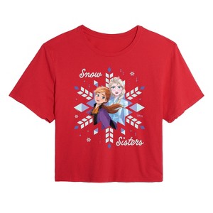 Women's - Frozen 2 - Snow Sisters Cropped Graphic T-Shirt - 1 of 4