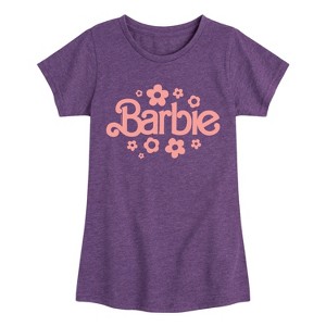 Girls' - Barbie - Barbie One Color Retro Flowers Fitted Short Sleeve Graphic T-Shirt - 1 of 4