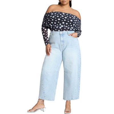 ELOQUII Women's Plus Size Dart Detail Barrel Leg Jean