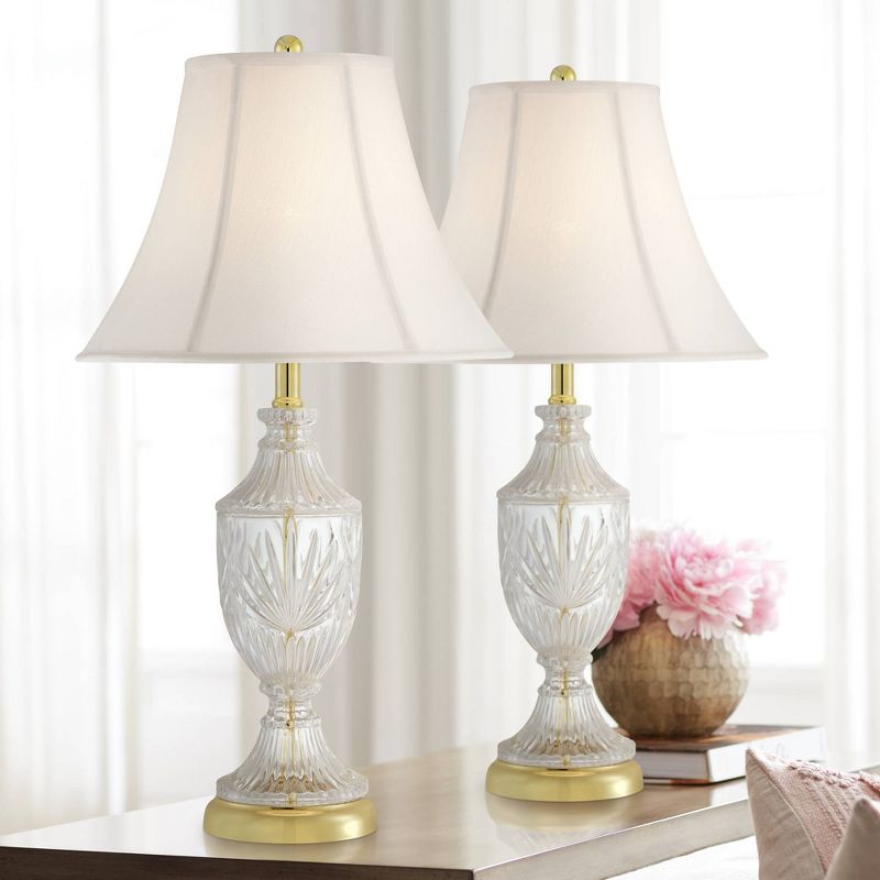 Regency Hill Traditional Table Lamps 26.5" High Set of 2 Cut Glass Urn Brass White Cream Bell Shade for Living Room Family Bedroom Bedside, 2 of 10