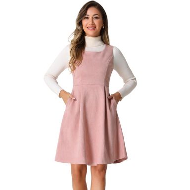 Allegra K Women's U Neck Faux Suede Sleeveless A-Line Pleated Dress X-Large  Pink : Target