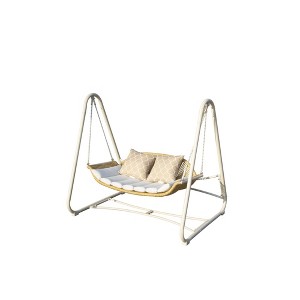 CAVINAS Chic 2-Seat Patio Porch Swing,Rattan Hammock Swing Chair with Cushion,Outdoor Swing for Garden&Backyard,750LBS Capacity,Golden - 1 of 4