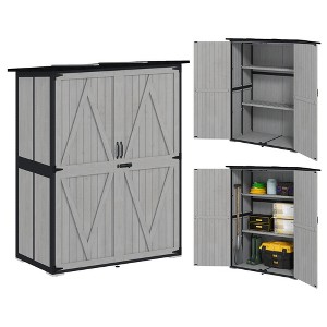 Outsunny Outdoor Storage Shed, Wooden Garden Storage Cabinet with Waterproof Asphalt Roof, 2 Shelves, Lockable Doors and Adjustable Feet - 1 of 4