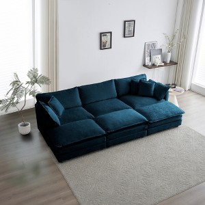 Oversized 111.42" Chenille Modular Sectional Sofa Bed with Double-layer Cushion and 3 Ottomans, 6-Piece Free combination Sofa - 1 of 4