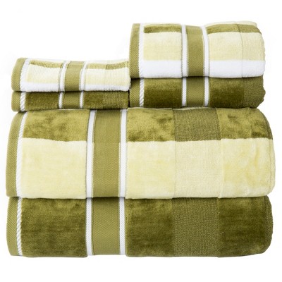 Yorkshire Home 6pc Striped Bath Towel Set Green : Microfiber, Machine Washable, Non-Slip Backing