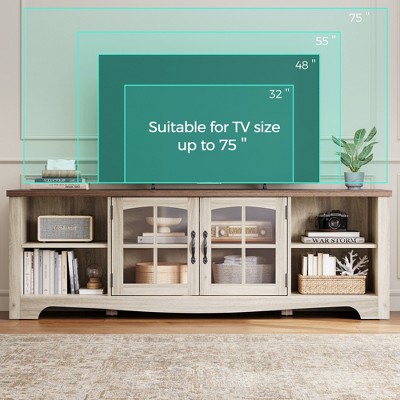 LINSY HOME Farmhouse TV Stand for 65 Inch TV, Wood Entertainment Center with Glass Door, Large TV Console Table for Living Room - Thumbnail 5