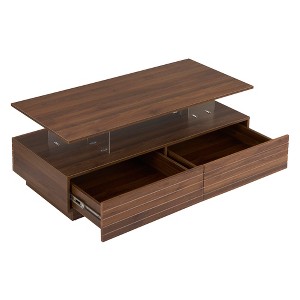 Lirago 47" Modern Walnut Rectangular LED Lights Coffee Table with 2 Storage Drawers Wood Thick Design Open Shelving - 1 of 4