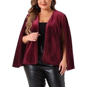 Agnes Orinda Women's Plus Size Velvet Casual Split Long Sleeve Open Front Cape Blazers - 1 of 4