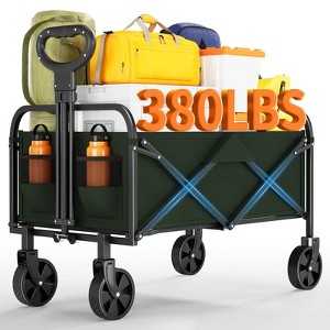 Foldable Utility Wagon with All-Terrain Wheels, 200LBS Capacity, Collapsible Wagon Carts w/ Drink Holders & Adjustable Handle for Camping & Shopping - 1 of 4