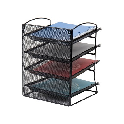 Black Metal Mesh 4-Tier Wall Mountable Letter Tray