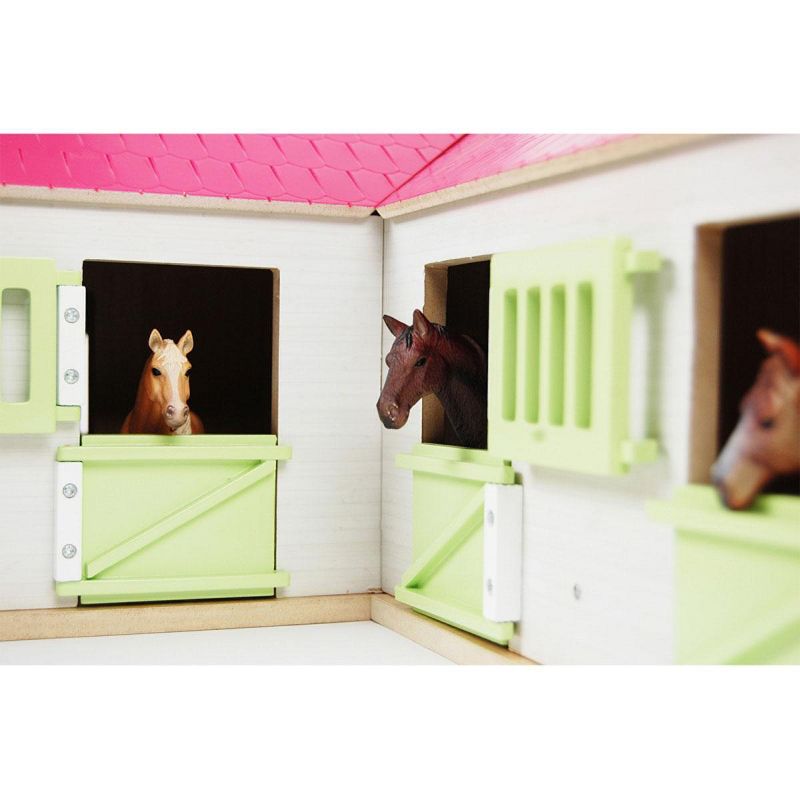 Universal Hobbies 1/24 Pink & White Kids Globe Wooden Horse Stable with 4 Boxes, Storage and Wash Box, 610210, 3 of 5
