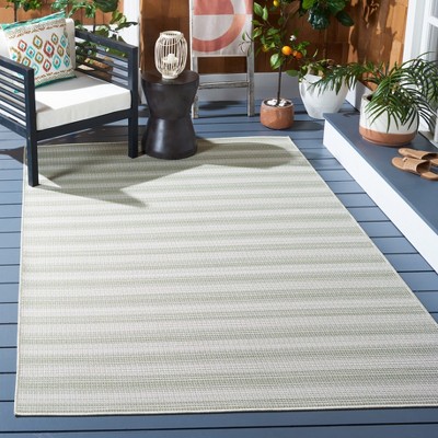 Olive Green and Ivory Striped Indoor/Outdoor Area Rug