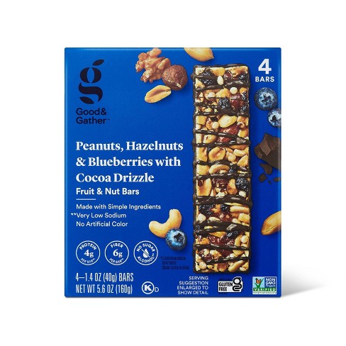 Peanuts, Hazelnuts and Blueberries with Cocoa Drizzle Fruit and Nut Bars - 5.6oz/4ct - Good & Gather™ - image 1 of 3