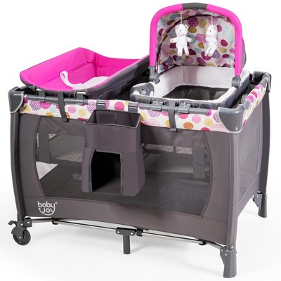 Image of Babyjoy Playard Portable 4 In 1 Cradle with Diaper Changer & Music Box Pink