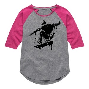 Girls' - Instant Message - Skateboarding Shirt Tail Raglan Graphic T-shirt - 1 of 4