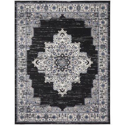 Black Ivory Floral Synthetic 8' x 10' Non-slip Rug