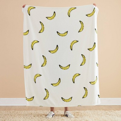 Yellow and White Banana Toss Plush Throw Blanket 50" x 60"