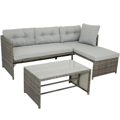 Sunnydaze Outdoor Longford Patio Sectional Sofa Conversation Set with Cushions and Table - Stone Gray - 3pc