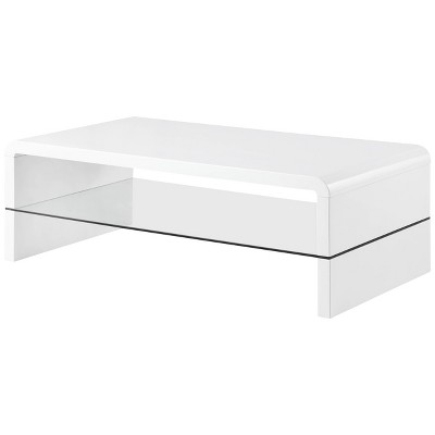 White High Gloss Rectangular Coffee Table with Glass Shelf