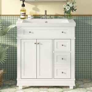 30" Bathroom Vanity With Sink, Solid Wood Bathroom Cabinet With Resin Sink, Modern Free Standing Storage Cabinet With 2 Drawers & 2 Doors - 1 of 4