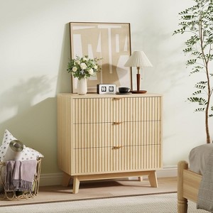 Nasitip 3 Fluted Drawer Dressers, Modern Closet Dressers Chest of Drawers, Storage Dresser Chest of Drawers Organizer,Natural Oak - 1 of 4
