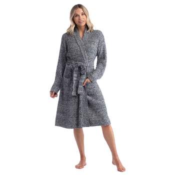 Soft Knit Quilted Hooded Robe - Dusty grey