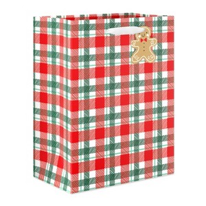 13" Large Christmas Gift Bag Green/Red Plaid - 1 of 3