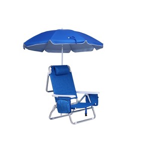 Beach Chair for Adults, Camping Chair, 7-Position Reclining Backpack Beach Chair with Cooler, Cupholder & Umbrella (Blue 1-Pack) - 1 of 4