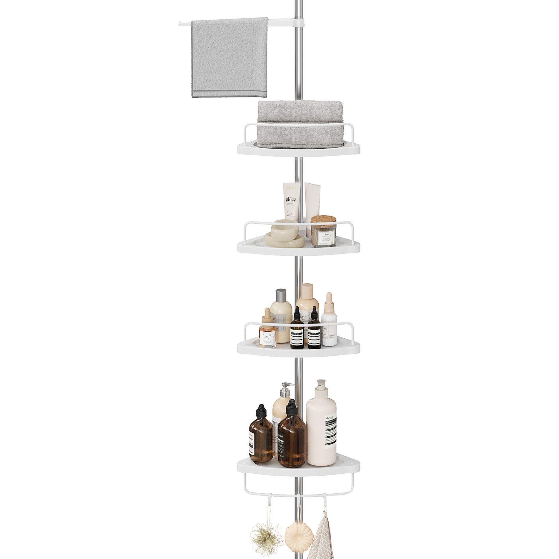 4-Tier Corner Shower Caddy Tension Pole, Rust-Resistant Shower Organizer, Drill-Free, 35.8 to 118.1 Inches, Height Adjustable, for Bathroom