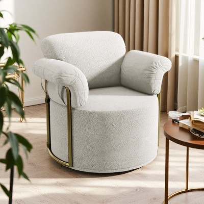 360-degree Swivel Barrel Fabric Accent Chair with Gold Metal Legs