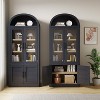 Arched Bookcase with Doors Tall Bookshelf Display Storage Shelves 71.4in Deep Wooden Cabinet Farmhouse Bookcases - 3 of 4