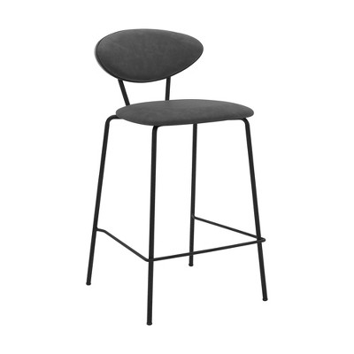 26" Neo Counter Stool with Faux Leather and Metal Finish Black/Gray - Armen Living
