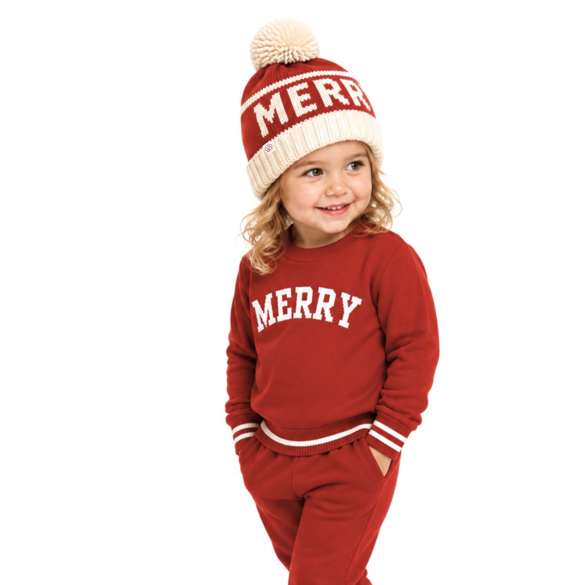 Bits & Bows Junior Unisex Merry Bobble Hat, Red/Ivory - thumbnail 3