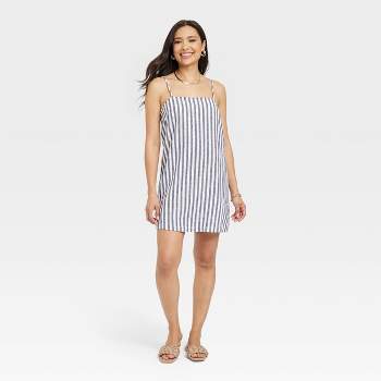 Women's Linen Dress - A New Day™ Blue Striped XS