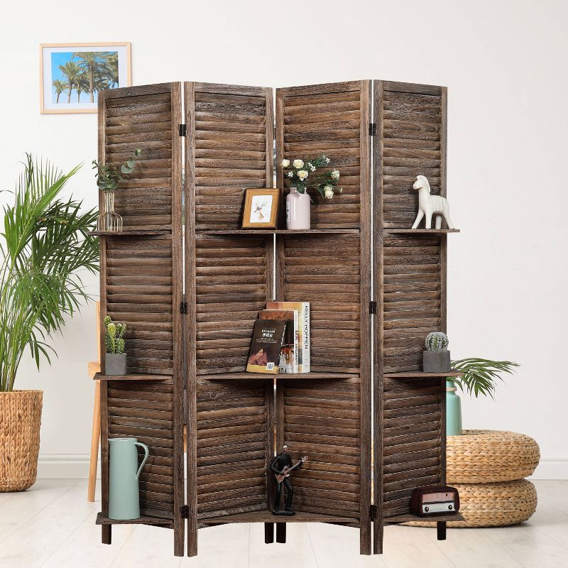 Rancho 4 Shelf Panel Folding Screen Room Partition Paulownia Wood - Proman Products, 4 of 9