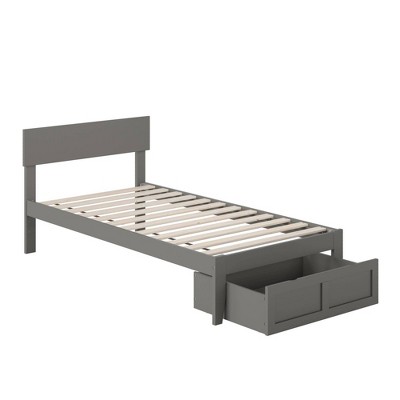 Boston Twin Grey Wood Bed with Foot Drawer