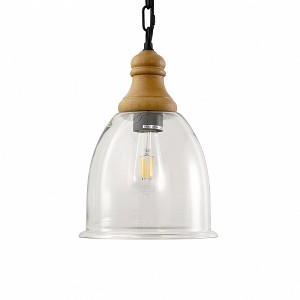 YANSUN Single-Light Pendant Light with Wood Grain Finish, Large Glass Shade, Non-Integrated E26 Base Hanging Fixture - 1 of 1