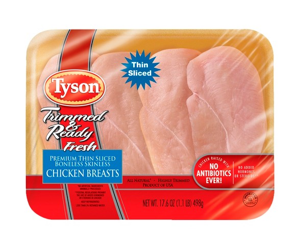 Tyson Thinly Sliced Boneless Skinless Chicken Breast - 1.1lb
