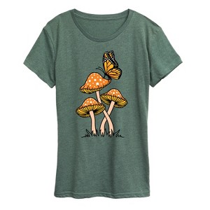 Women's - Instant Message - Mushrooms With Butterfly Short Sleeve Graphic T-Shirt - 1 of 4