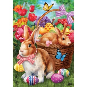 Bunnies And Basket Easter House Flag 28" x 40" Briarwood Lane - 1 of 4