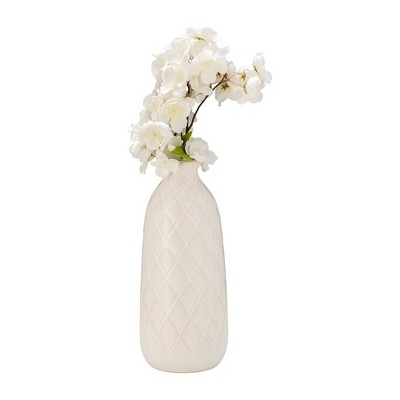 Ivory Beige 12" Ceramic Plaid Textured Vase