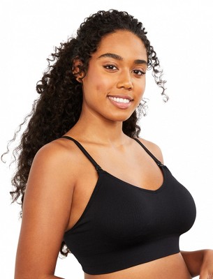 Image of Seamless Rib Knit Maternity And Nursing Bra - Black, L | Motherhood Maternity