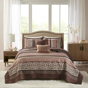 Gulches 5 Piece King Reversible Jacquard Bedspread Set,Red - 1 of 4