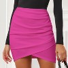 EXLURA 2025 Women's Bodycon Ruched Tulip Mini Skirt Elastic High Waist Asymmetrical Short Skirt - 2 of 4